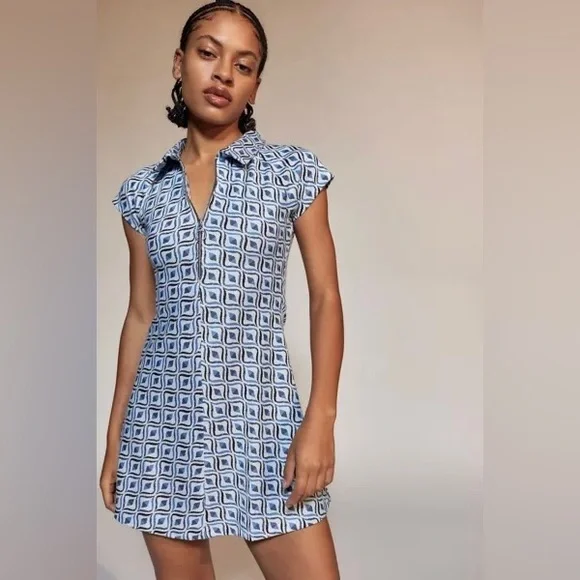 Urban outfitters blue retro quarter zip mini dress size xs - Picture 2 of 6